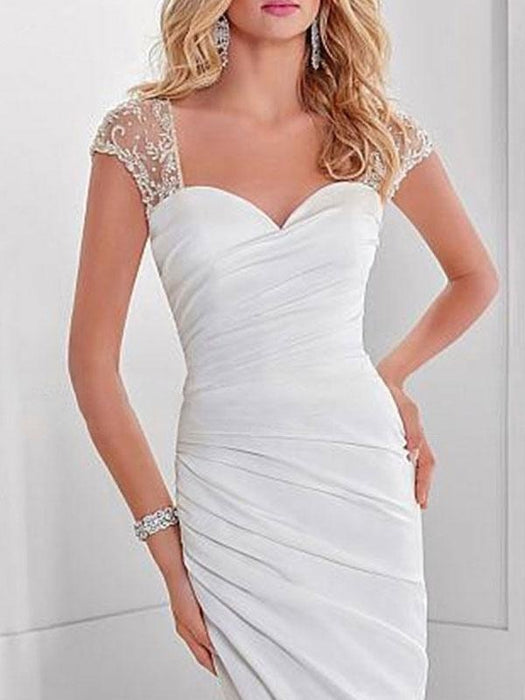 Simple Wedding Dress Lycra Spandex Sweetheart Neck Short Sleeves Beaded Mermaid Bridal Dresses