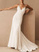 Simple Wedding Dress Sheath V Neck Sleeveless Criss Cross Bridal Gowns With Train