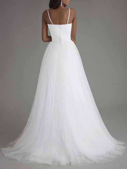 Simple Wedding Dress Tulle Sweetheart Neck Sleeveless Sash A Line Bridal Dresses
