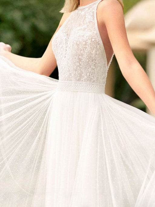 Simple Wedding Dress With Train Mermaid Dress V Neck Sleeveless Lace Bridal Dresses