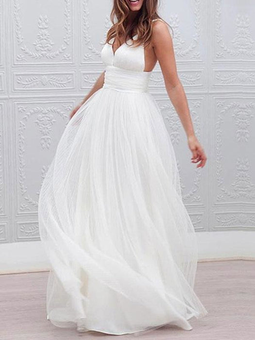 simple wedding dresses 2021 a line v neck straps backless tulle beach wedding bridal dress