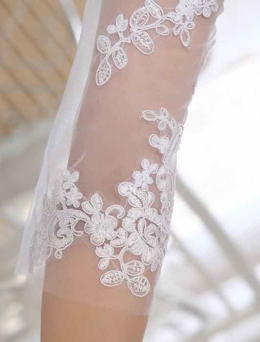 Simple Wedding Dresses 2021 Short Lace Applique illusion half sleeve tea length Bridal Dress