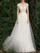 Simple Wedding Dresses A Line V Neck Short Sleeves Beaded Floor Length Tulle Bridal Dresses