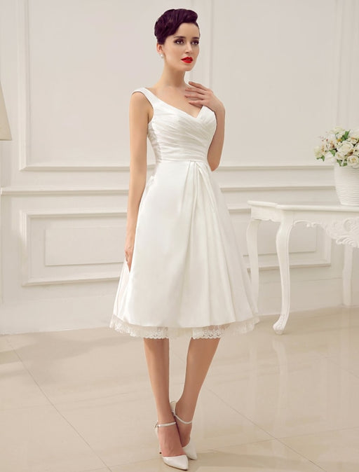 Simple Wedding Dresses Ivory Wedding Dress Knee-Length Backless Straps Lace Bridal Dress