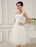 Simple Wedding Dresses Satin Square Neck Applique Short Bridal Dress with Beading Bow Sash misshow