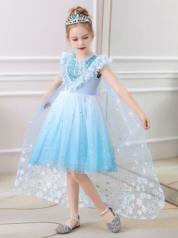 Blue Flower Girl Dresses Jewel Neck Lace Sleeveless Short Princess Dress Kids Social Party Dresses