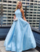Sky Blue Halter Neck Beaded Long Prom Dresses, Elegant Sky Blue Formal Dresses, Evening Dresses