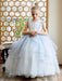 Flower Girl Dresses Sky Light Blue V-Neck Sleeveless Tulle Polyester Bows Kids Social Party Dresses