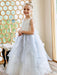 Flower Girl Dresses Sky Light Blue V-Neck Sleeveless Tulle Polyester Bows Kids Social Party Dresses