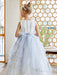 Flower Girl Dresses Sky Light Blue V-Neck Sleeveless Tulle Polyester Bows Kids Social Party Dresses