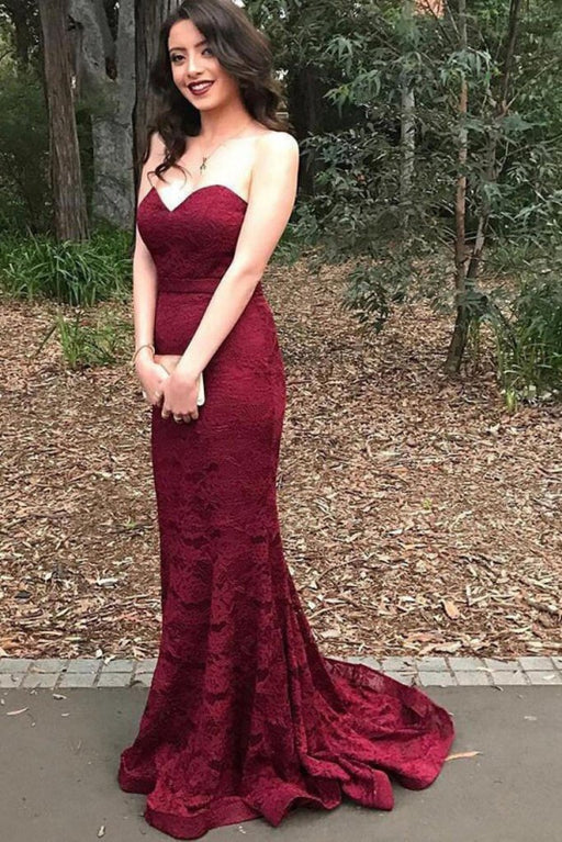 Sleek Fascinating Exquisite Burgundy Prom Dress Mermaid Sweetheart Strapless Lace Evening Dresses - Prom Dresses