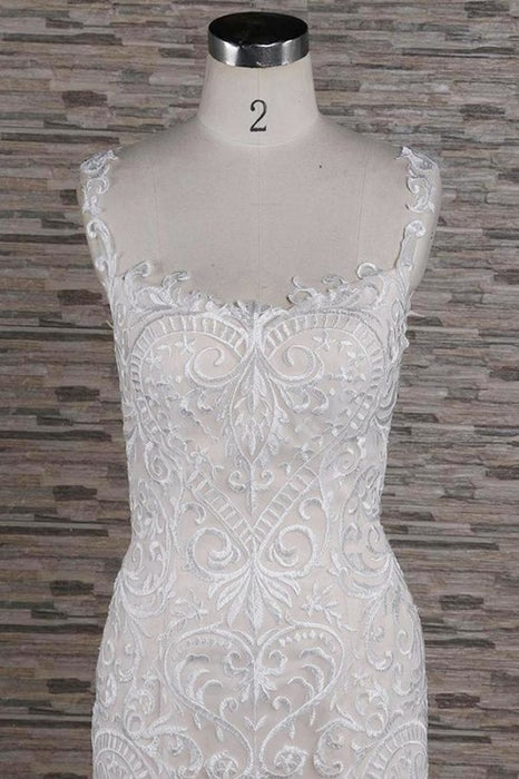 Sleek Square Neck Appliques Mermaid Wedding Dress - Wedding Dresses