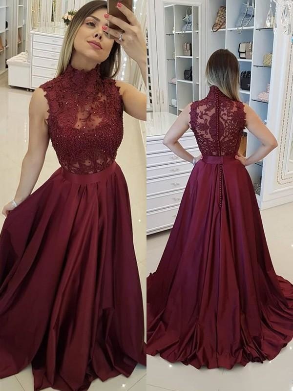 Sleeveless High Neck Purple Long Sleeve Prom Dresses 2021 - Bridelily