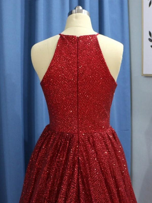 Sleeveless Jewel Sweep/Brush A-line Train With Ruffles Sequins Dresses - Prom Dresses