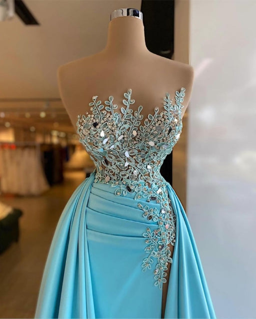 Sleeveless Sparkly Sequins Mermaid Prom Dress with Detachable Train - Prom Dresses