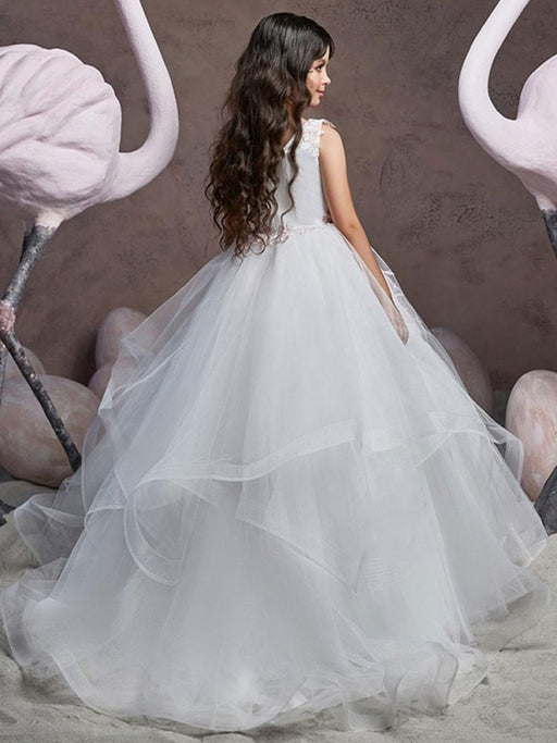 Flower Girl Dresses Jewel Neck Tulle Sleeveless Sweep Princess Silhouette Embroidered Formal Kids Pageant Dresses