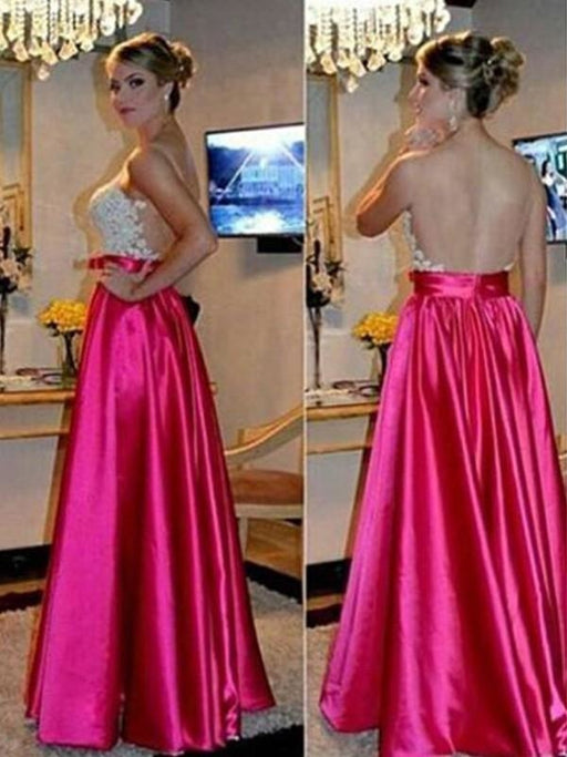 Sleeveless Sweetheart Floor-Length A-line With Applique Satin Dresses - Prom Dresses