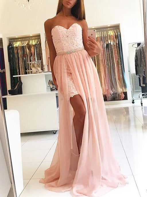 Sleeveless Sweetheart Sweep/Brush A-line Train Lace Tulle Dresses - Prom Dresses