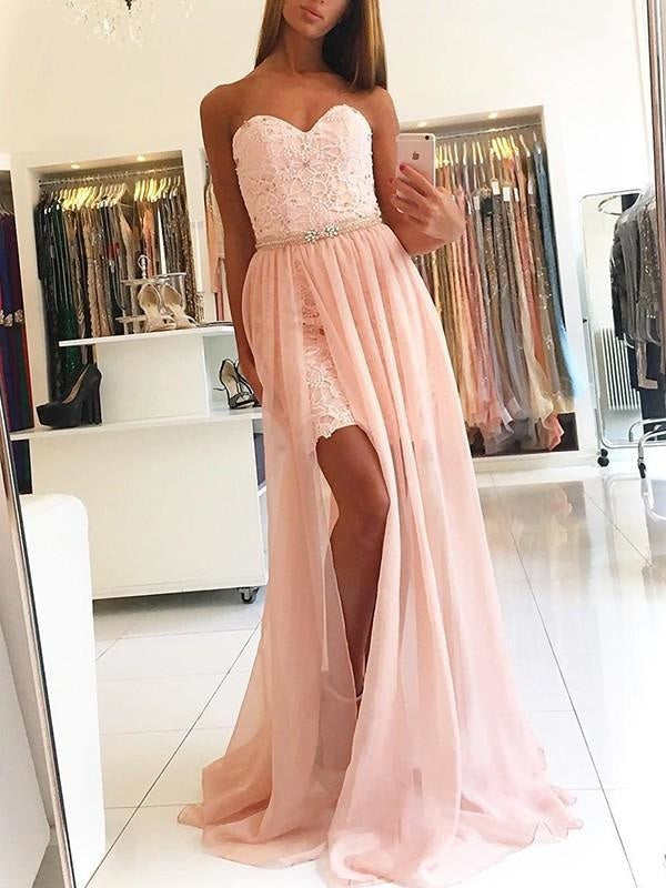 Sleeveless Sweetheart Sweep/Brush A-line Train Lace Tulle Dresses - Prom Dresses