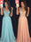 Sleeveless V-Neck Chiffon A-line Paillette Floor-Length Dresses - Prom Dresses