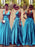 Sleeveless V-Neck Elastic Woven Satin With Ruched Floor-Length Dresses - Prom Dresses