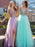 Sleeveless V-Neck Floor-Length A-line With Beading Tulle Dresses - Prom Dresses