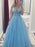 Sleeveless V-Neck Floor-Length A-line With Pearls Tulle Dresses - Prom Dresses