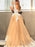 Sleeveless V-Neck Sweep/Brush A-line Train Lace Organza Dresses - Prom Dresses