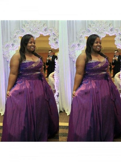 Sleeveless With Beading Floor-Length Satin Plus Size Dresses - Prom Dresses