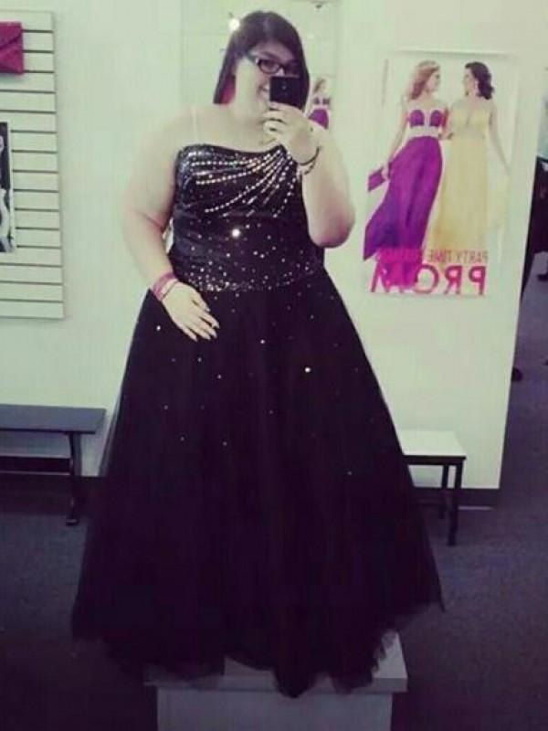 Sleeveless With Beading Floor-Length Tulle Plus Size Dresses - Prom Dresses