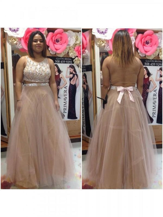 Sleeveless With Beading Floor-Length Tulle Plus Size Prom Dresses - Prom Dresses