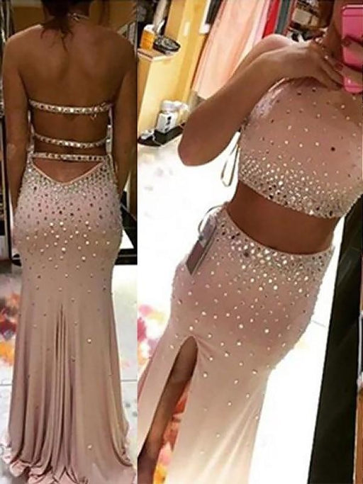 Sleeveless With Beading Sweep/Brush Train Spandex Two Piece Dresses - Prom Dresses