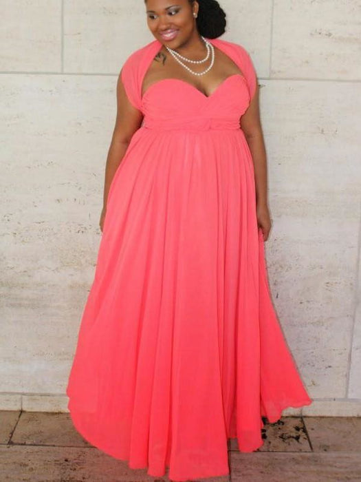 Sleeveless With Ruched Floor-Length Chiffon Plus Size Dresses - Prom Dresses