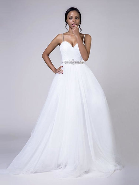 Spaghetti Strap A-Line Wedding Dresses - White / Floor Length - wedding dresses
