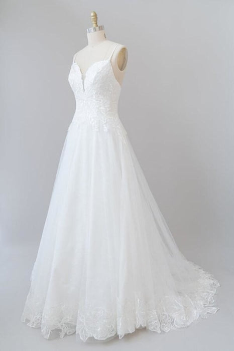 Spaghetti Strap Applique Tulle A-line Wedding Dress - Wedding Dresses