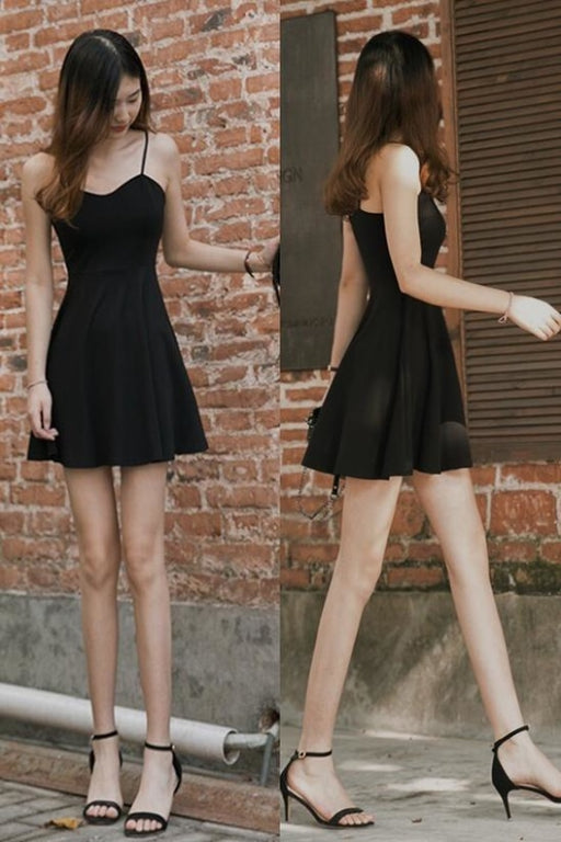 Spaghetti Strap Black Mini Homecoming Dress Simple Little Graduation Dresses - Prom Dresses