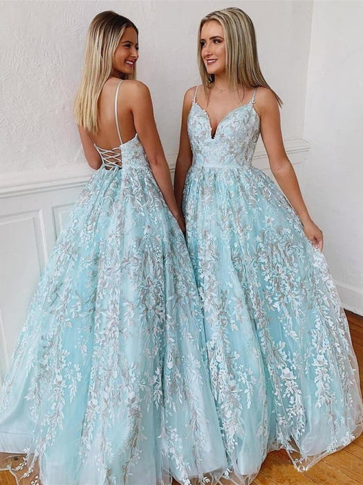 Spaghetti Strap Dresses Beaded Lace Dress Charming Long Prom Gown - Prom Dresses