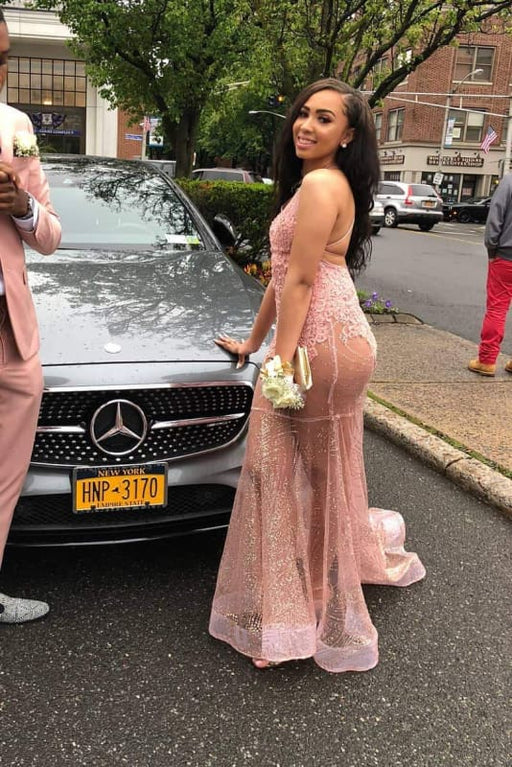 Spaghetti Strap Lace A Line Sheer Party Dresses - Prom Dresses