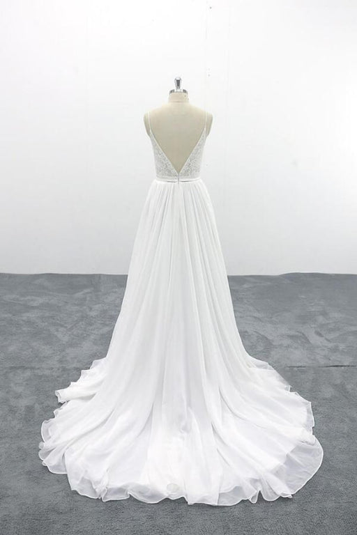 Spaghetti Strap Lace Chiffon A-line Wedding Dress - Wedding Dresses