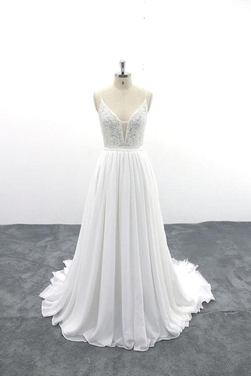 Spaghetti Strap Lace Chiffon A-line Wedding Dress - Wedding Dresses