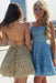 Spaghetti Strap Lace Short Homecoming with Rhinestone Backless Mini Prom Dress - Prom Dresses