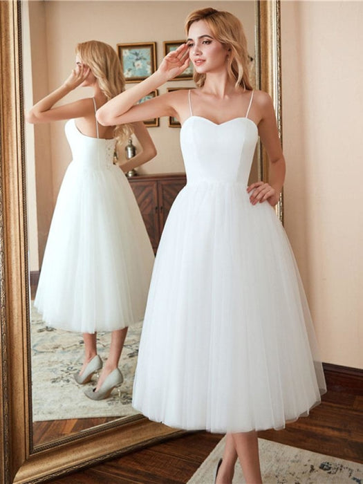 Spaghetti-Strap Lace-Up Tulle Short Wedding Dresses - wedding dresses
