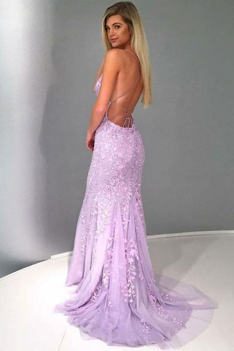 Spaghetti Strap Mermaid Dress Appliques Tulle Senior Prom Dresses - Prom Dresses