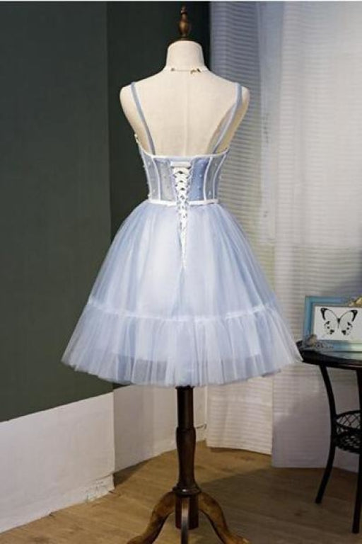 Spaghetti Strap Tulle Short Sweet 16 Dresses A Line Sleeveless Homecoming Dress with Beads - Prom Dresses