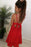 Spaghetti Strap V Neck Homecoming with Lace A Line Red Graduation Dress - Prom Dresses