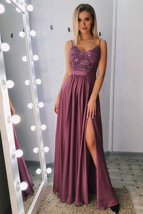 Spaghetti Straps Floor Length Prom with Appliques Beading A Line Long Formal Dress - Prom Dresses