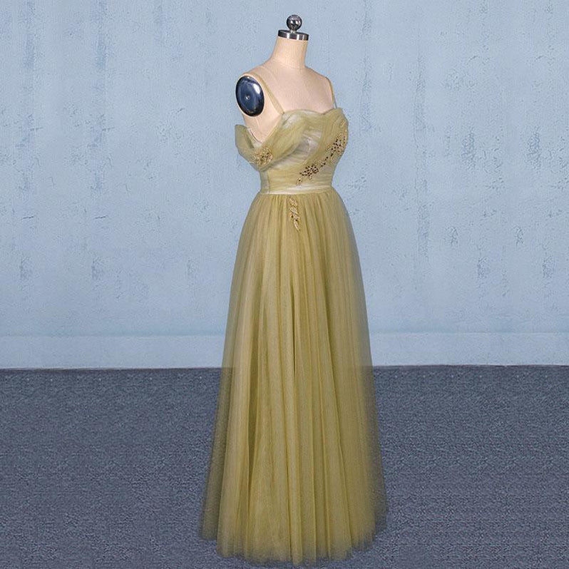 Ball Gown Sleeveless Spaghetti Straps Tulle Crystal Floor-Length Prom Dresses main image 1