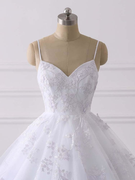 Spaghetti Straps Lace Tulle Ruffles Wedding Dresses - wedding dresses