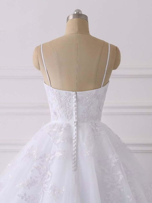 Spaghetti Straps Lace Tulle Ruffles Wedding Dresses - wedding dresses