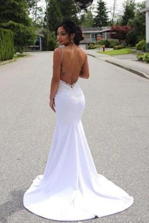 Spaghetti Straps Mermaid Lace Appliques Sexy Backless Wedding Dress - Wedding Dresses